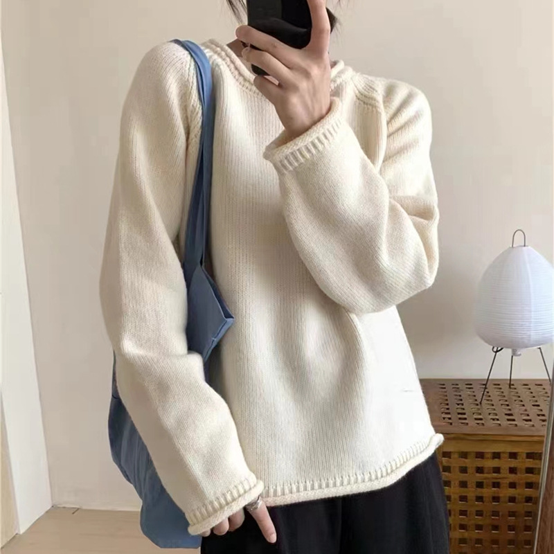 Korean-style puffed solid color pullover sweater for women, gentle and loose knitted top, versatile, laid-back style, fashionable and soft sweater pic 21