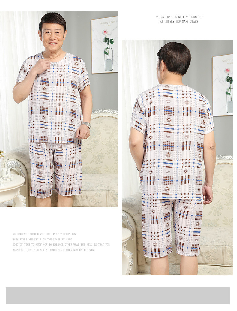 Dad pajama set, large-sized, short-sleeved cotton and silk two-piece set for middle-aged and elderly people. Cotton and artificial cotton can be worn outside as home wear pic 11