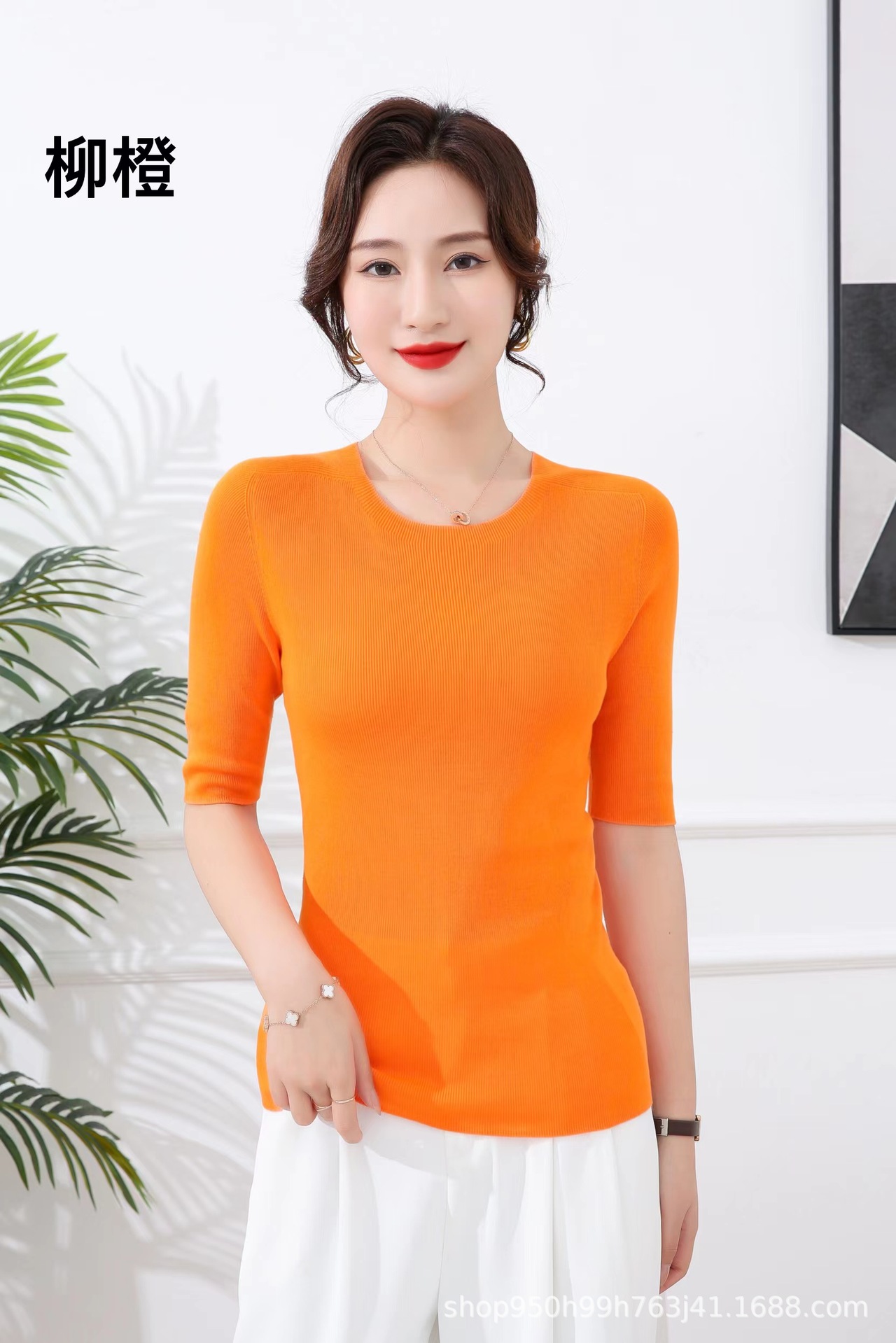 100天丝莱赛尔夏薄款可机洗短袖体恤女圆领套头针织无缝T恤上衣详情11