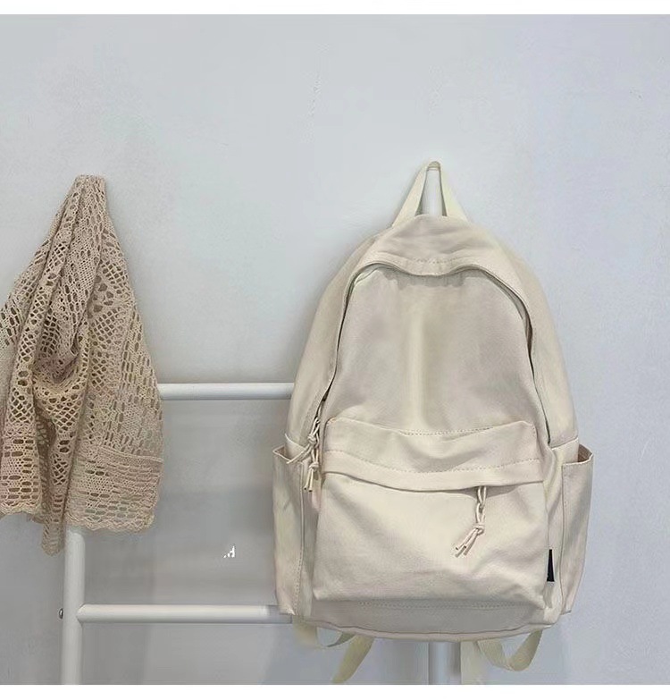 女学生校园古风防水帆布书包初高中生简约风纯色大容量双肩背包详情11