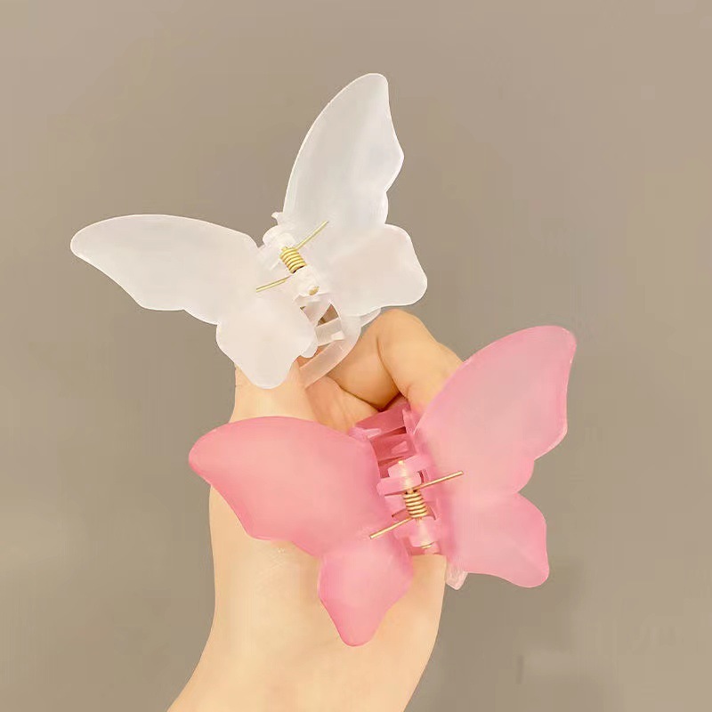 Frosted jelly-colored butterfly hair grabber for women, Korean back head color semi-transparent grabber, simple hair accessory trend pic 3