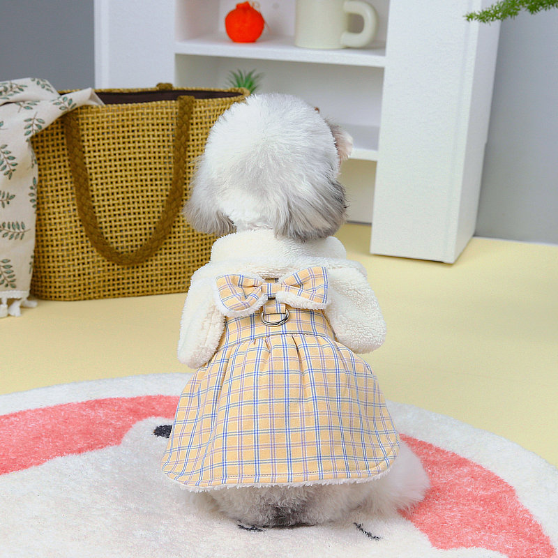 New sweet and ladylike checkered cotton dress for pet clothing in autumn and winter, cat dress that can be hung and pulled, 23 White Rabbit cotton dress pic 13
