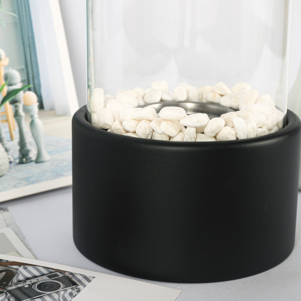 Glass-decorated alcohol fireplace table lamp, indoor and outdoor real fire creative round bar atmosphere light, portable lamp pic 4
