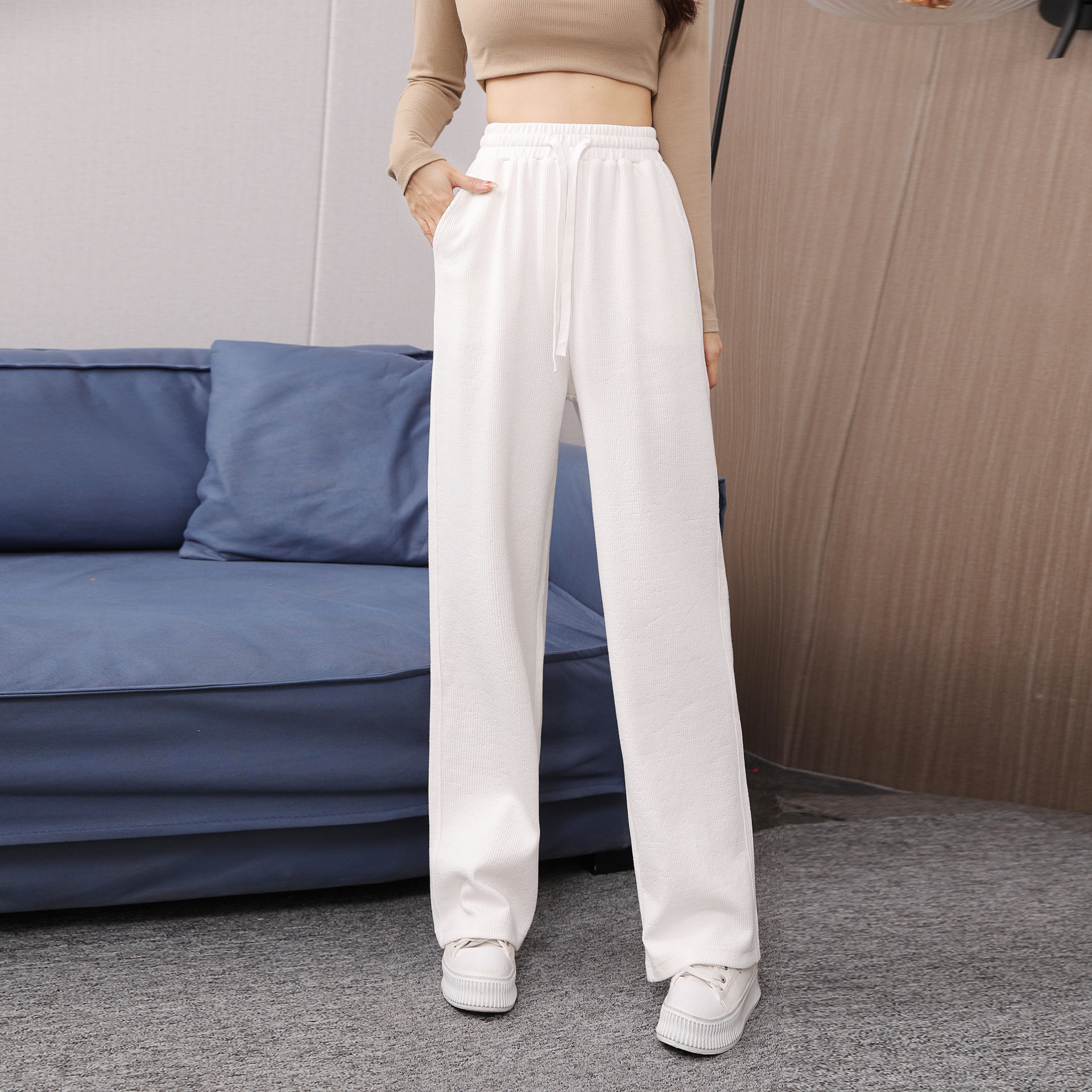Early spring pure cotton fashionable casual set for women, loose, sporty and slimming straight-leg high-waisted wide-leg pants, zipper hooded jacket pic 9
