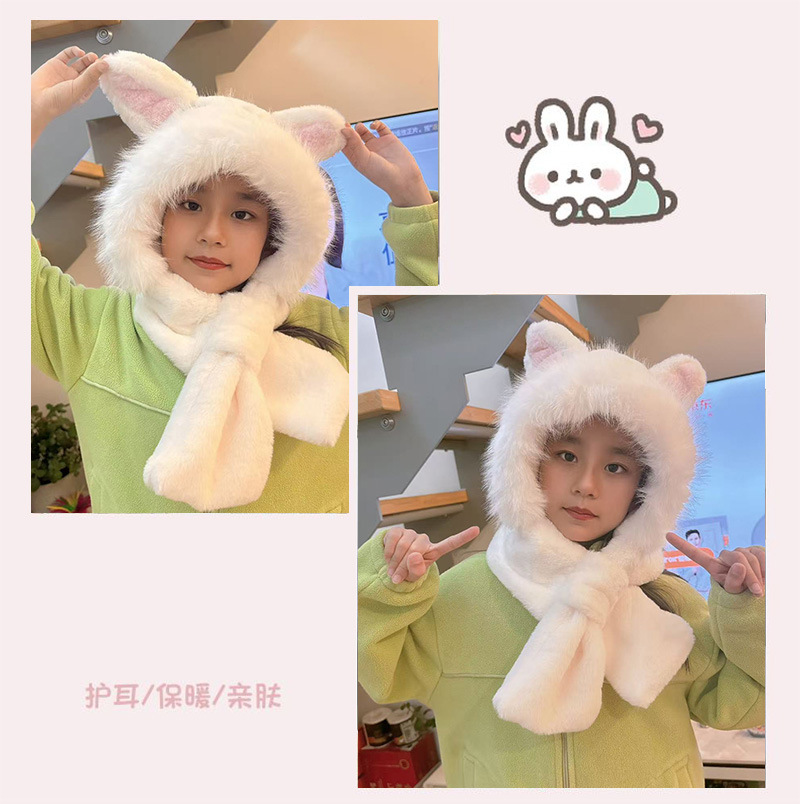 2024 Winter hats for girls: Cartoon plush scarf hat, one-piece hat with fleece, warm, comfortable and windproof Lei Feng hat pic 9