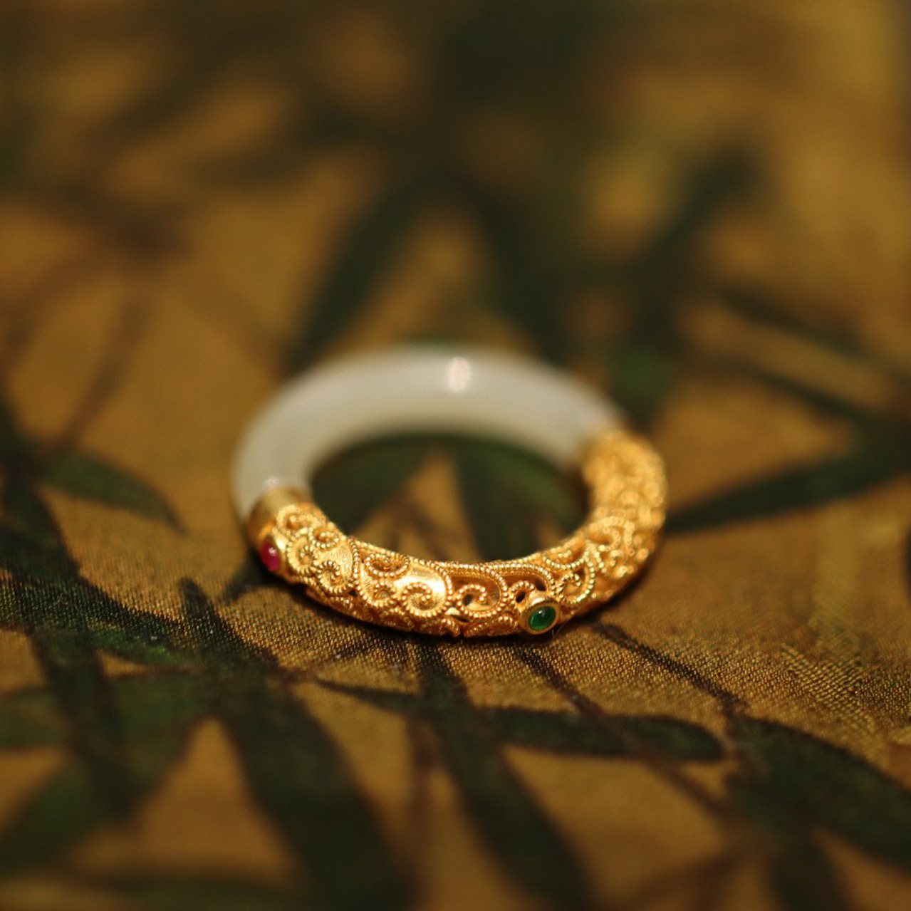 Natural jade A-grade carved ring for men and women, 925 silver thread inlaid with ancient method hollowed-out ring, retro court style pic 29