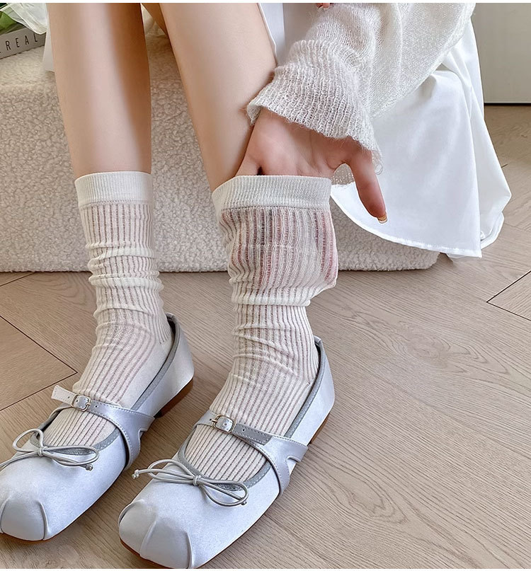 袜子女夏季薄款无骨中筒袜miu芭蕾风灰色堆堆袜搭配小皮鞋小腿袜详情5