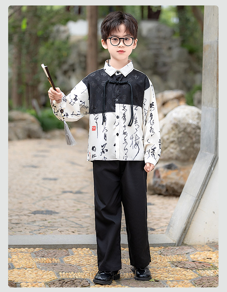 国潮男童古风汉服千字文短袖儿童新中式唐装男孩详情12