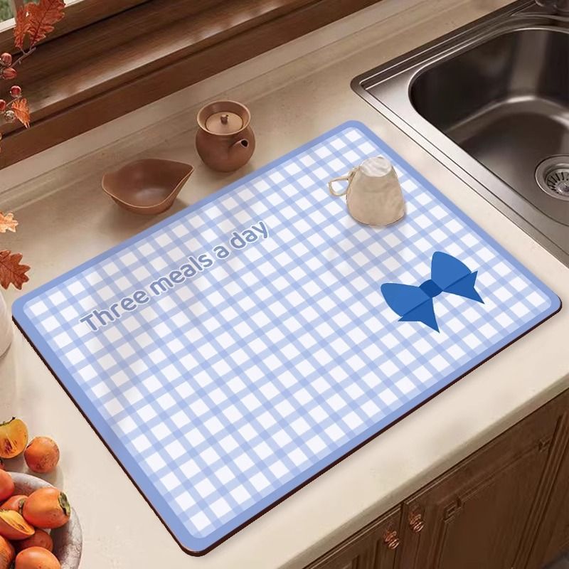 硅藻泥厨房沥水垫清新格子吧台吸水吸油防滑垫桌面速干耐高温餐垫详情18