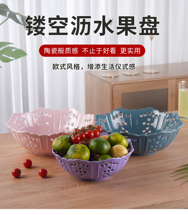 Fashionable octagonal hole hollowed-out Chenjing best-selling melamine fruit plate, imitation porcelain creative fruit basket, kitchen draining basket, vegetable basket pic 12