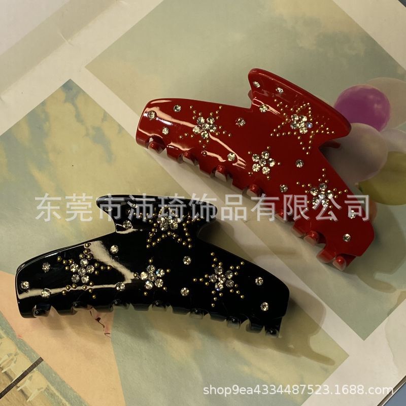 法式复古经典款 亚克力醋酸抓夹 五角星镶钻大抓力 盘发夹马尾鲨详情5