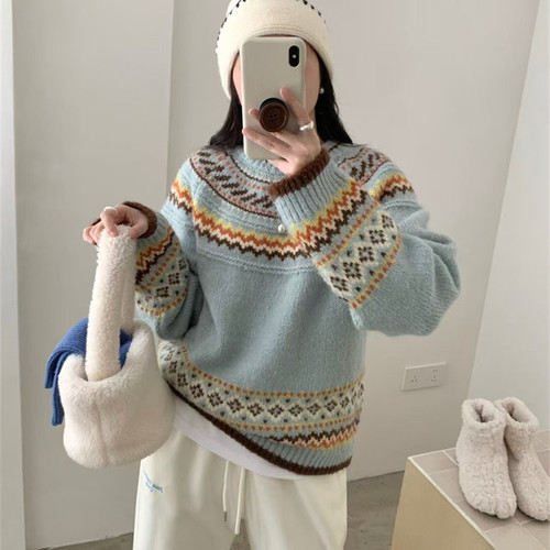 韩版秋冬季百搭圆领套头毛衣女2024新款纯色简约内搭显瘦针织上衣详情10