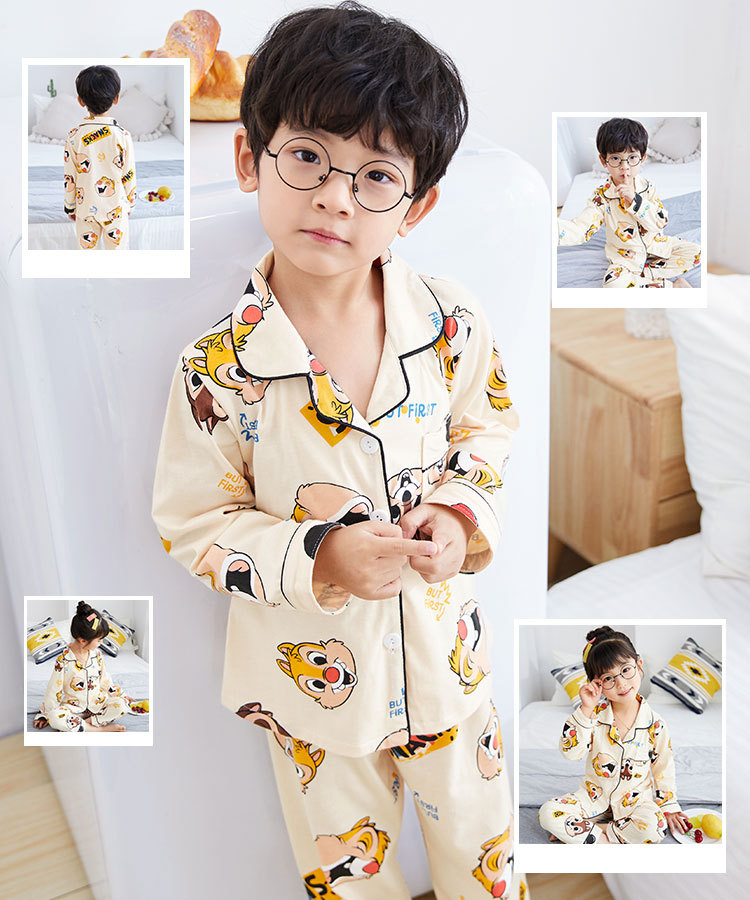 儿童睡衣女孩针织棉春秋冬开衫翻领长袖外贸男工厂宝宝家居服套装详情53