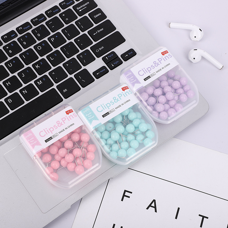 Ins-style macaron-colored paper clip set, box set, ball nails, I-shaped nails, dovetail clips, office binding, office wholesale pic 5