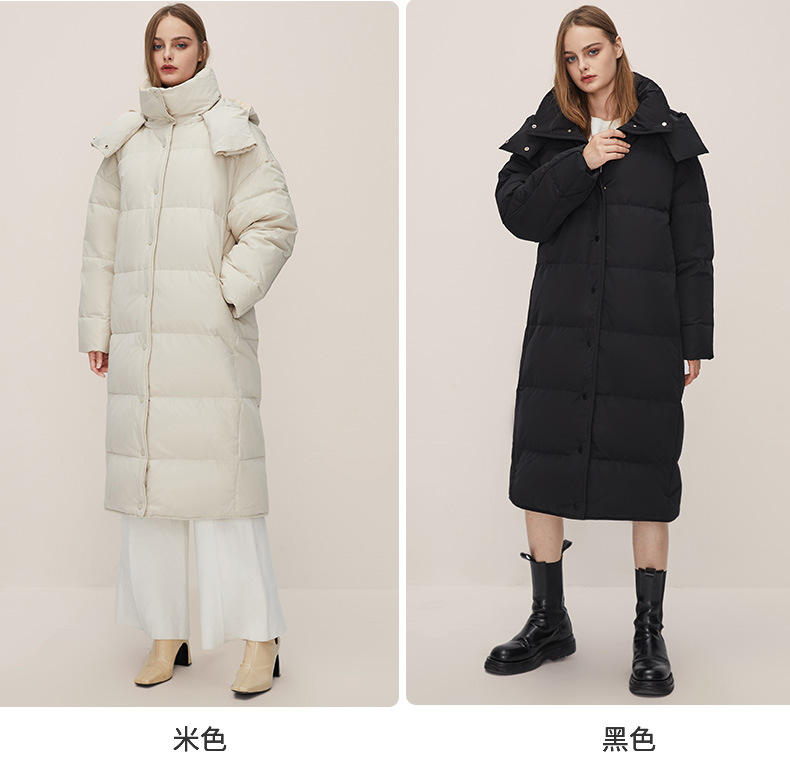 Jiazehua 2022 New 90-down quilt style down jacket for women, knee-length, loose, thick and hooded, warm for women pic 4