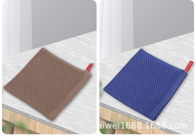 Pure cotton honeycomb absorbent thickened cloth, all-cotton waffle kitchen cleaning dishcloth, towel, scouring pad, square towel, face towel pic 17