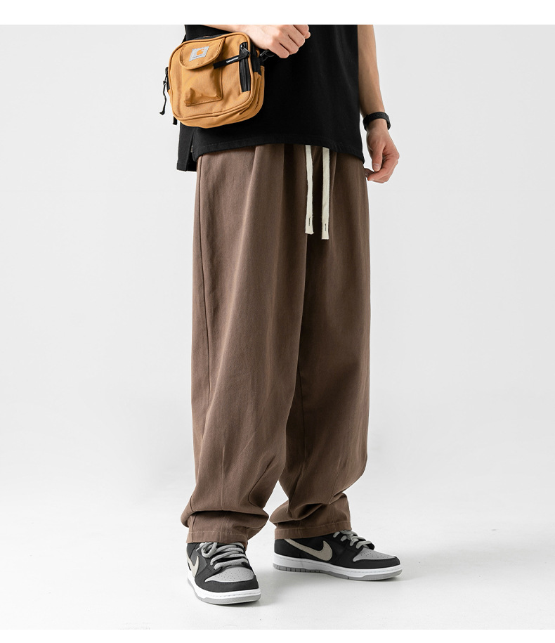 Japanese-style pure cotton casual pants for men in spring 2024, featuring a retro double pleated design and versatile long pants for men pic 27