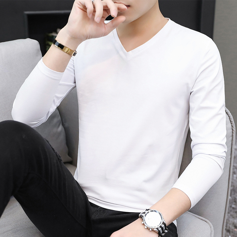 莫代尔长袖t恤男士修身型上衣春秋内搭中领青年男士半高领打底衫详情3