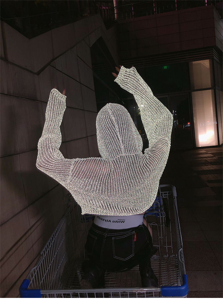 李婉君宽松连帽镂空针织衫女2020夏季薄款星辰反光蹦迪上衣长袖衫详情20