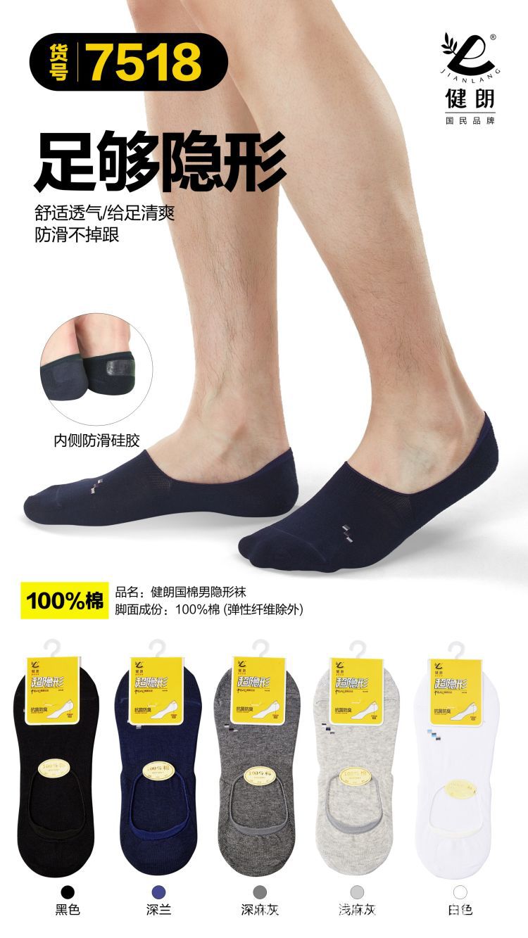 健朗春夏款男袜精梳棉船袜薄款透气隐形袜吸汗防臭广东袜盒装详情15