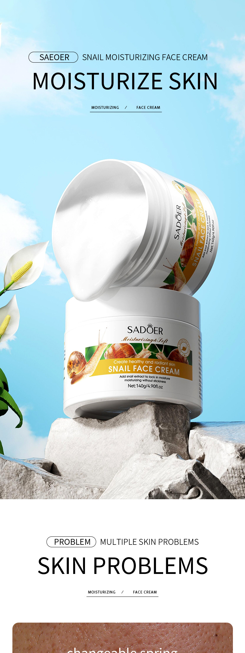 Full-english snail Cream 140g SADOER hydrating, Moisturizing, Nourishing and skin softening cross-border foreign trade live wholesale pic 1