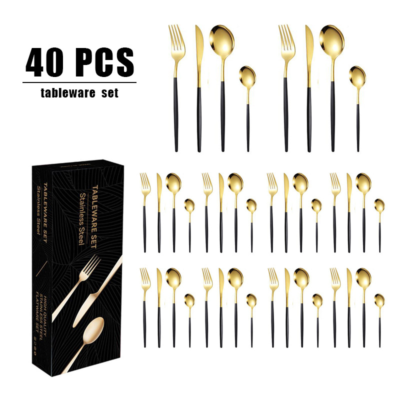 跨境热销不锈钢刀叉勺套装40件套餐具套装礼盒装西餐家用牛排刀叉详情14