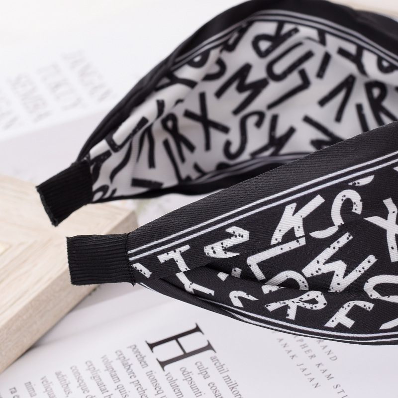 双色拼接印字母中间打结发箍宽边压发发饰欧美网红时尚发卡女详情6