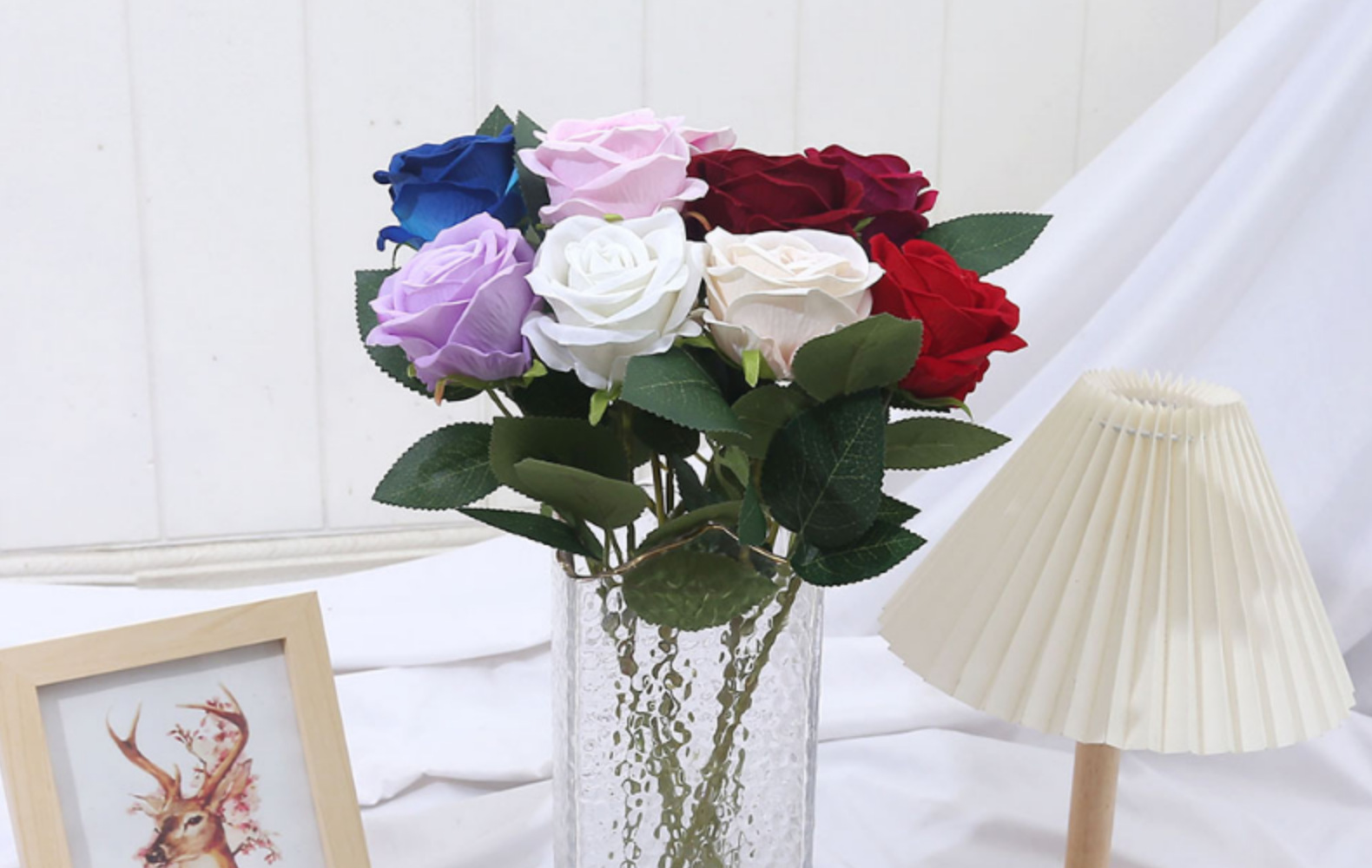 单支手感绒布仿真玫瑰花玫瑰瀑布情人节婚礼花束插花花墙装饰假花详情26