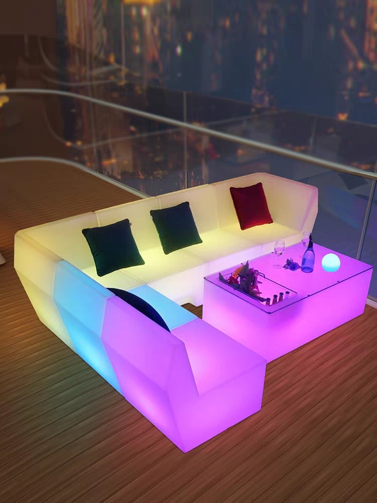 户外发光转角沙发茶几组合室外防水防晒庭院露天露台网红酒吧沙发详情1