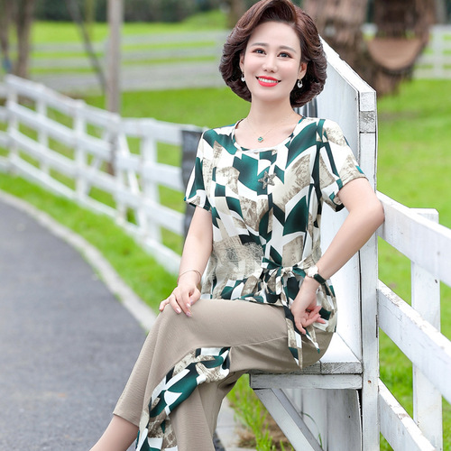中年妈妈夏装棉麻套装洋气2024新款中老年女夏季短袖衬衫上衣薄款详情6