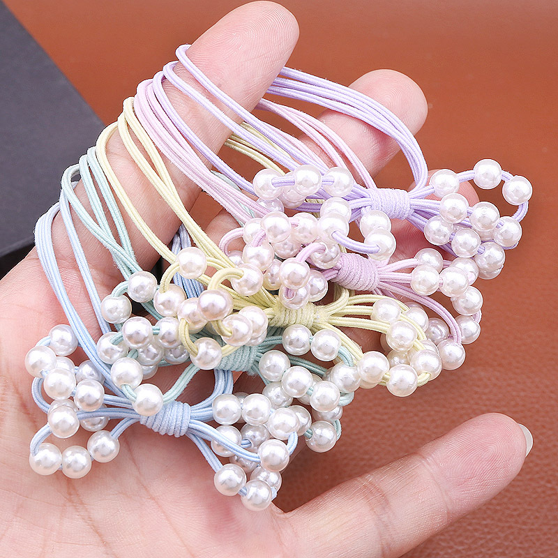 Korean macaron color series, 24 pearl hair ties, hand-strung beads, bow tie, rubber band, colorful hair band headwear pic 4