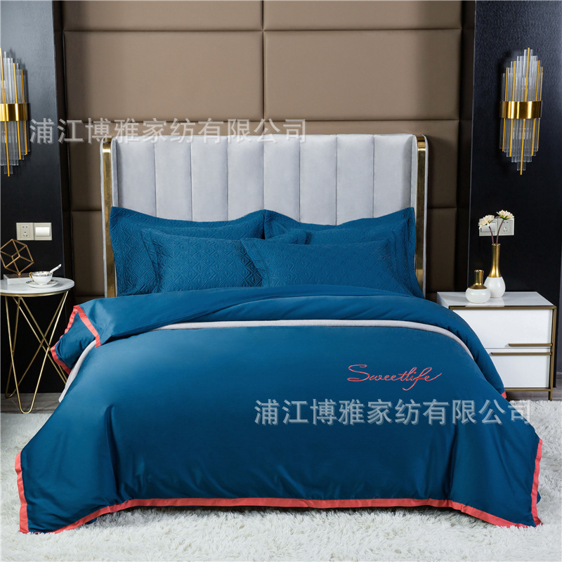 Wholesale of new light luxury 60s long-staple cotton bed cover three-piece set, quilted quilt with thickened cotton interlining, pure cotton bed cover pillowcase pic 20
