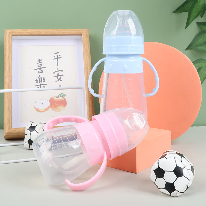 Wholesale wide-mouth PP plastic baby bottles with handles, anti-drop and anti-gas baby plastic bottles pic 2