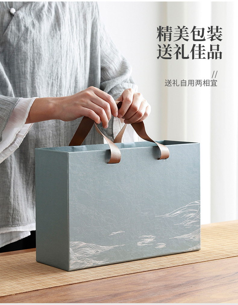 Ge Yao tea set, home ceramic teapot, Chinese tea cup, portable travel tea set, high-end business gift pic 12