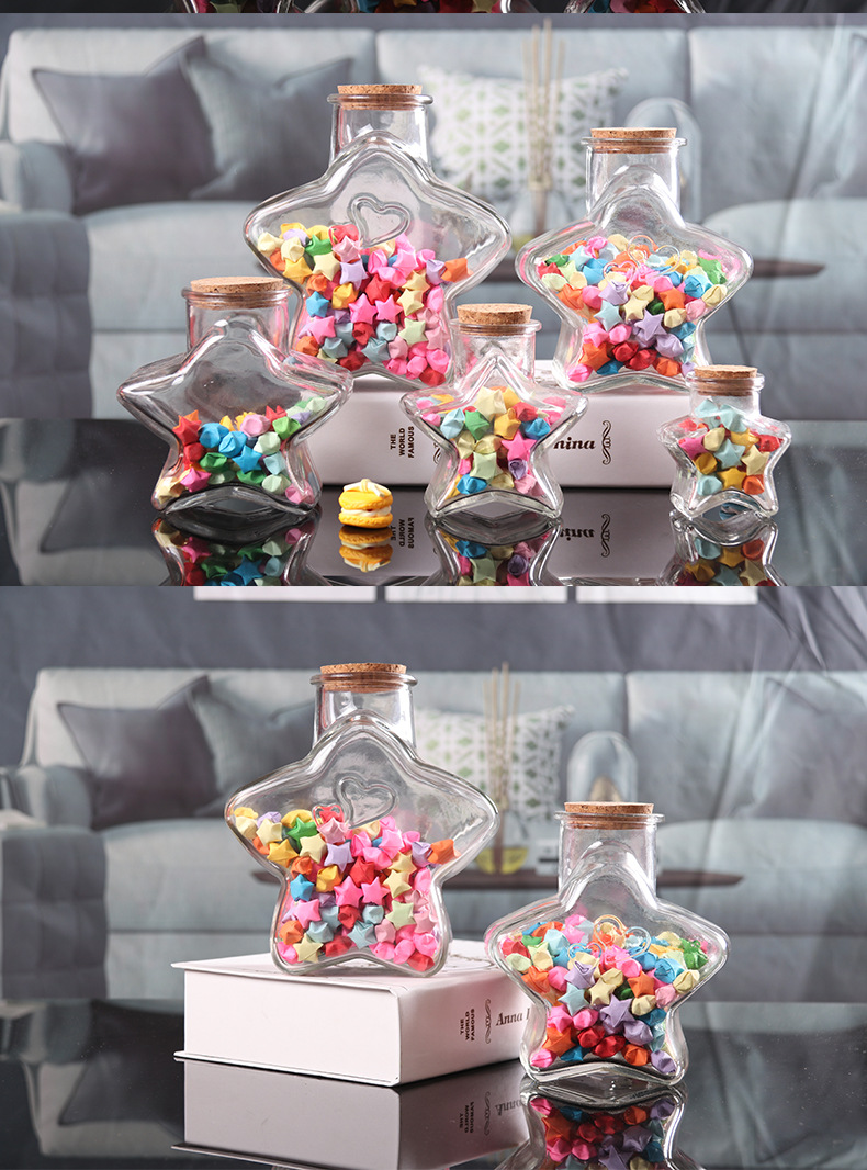 幸运星许愿瓶木塞玻璃瓶漂流瓶节日礼品折纸星星五角星储物许愿瓶详情5