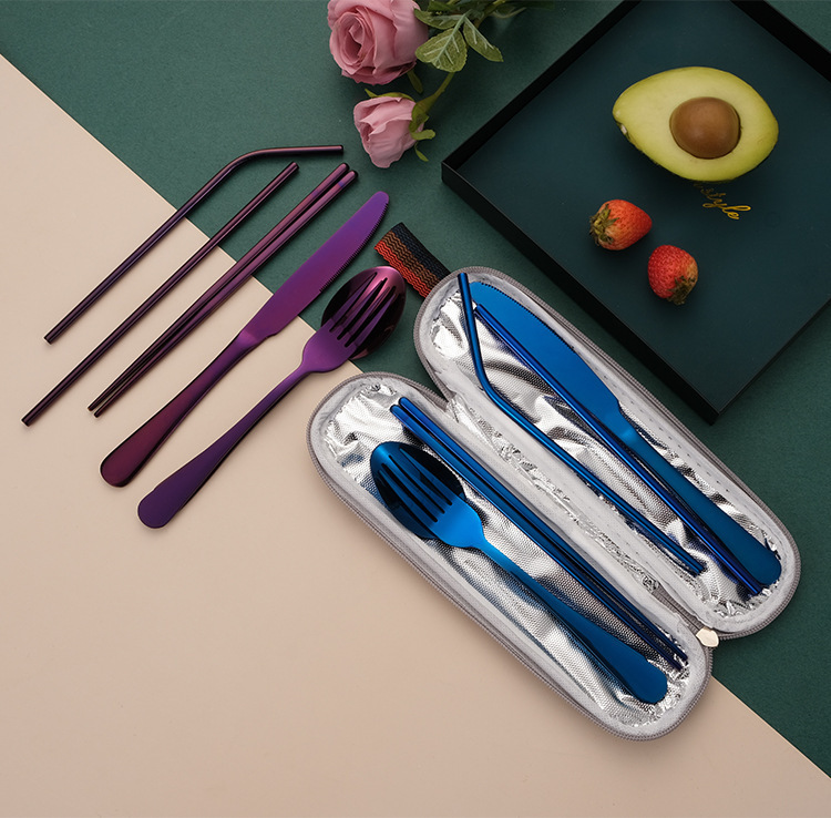 跨境亚马逊不锈钢餐具套装 便携式创意西餐具刀叉勺吸管组合礼品详情17