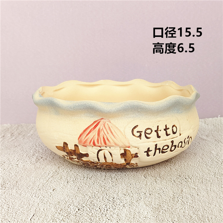 Creative large-diameter ceramic succulent pot platter combination, coarse earthenware breathable succulent group growth POTS of different diameters wholesale pic 8