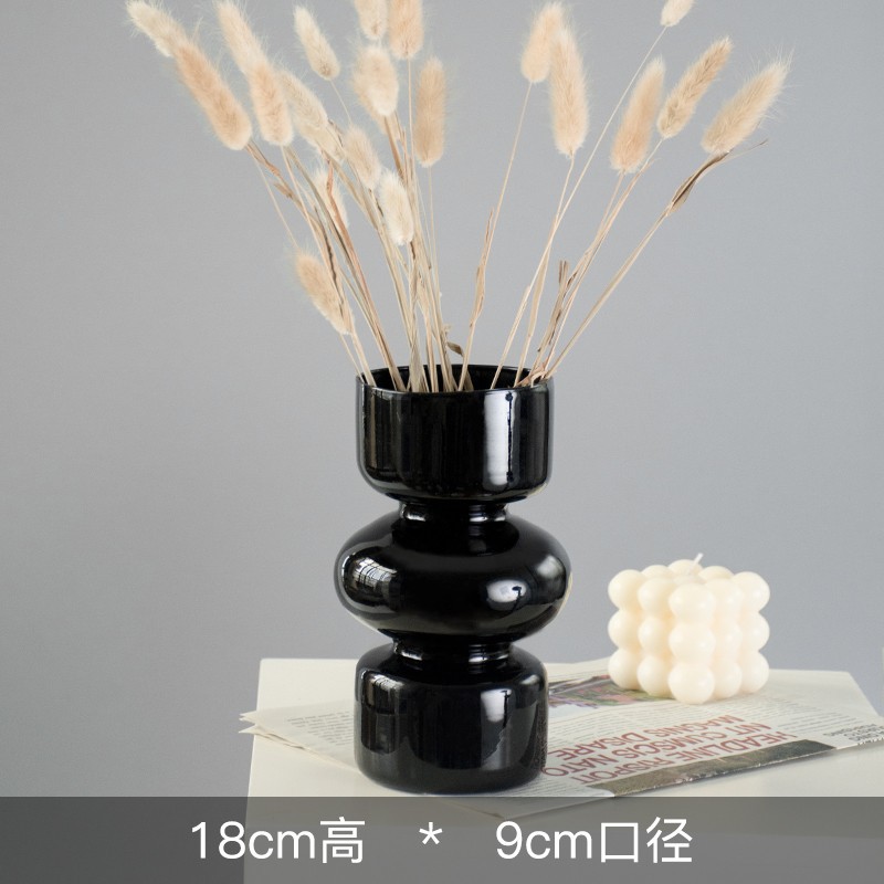 Simple black vase decoration, Jingdezhen table decoration, Zen-style dried flower bouquet, living room Chinese-style flower arrangement, retro pic 4