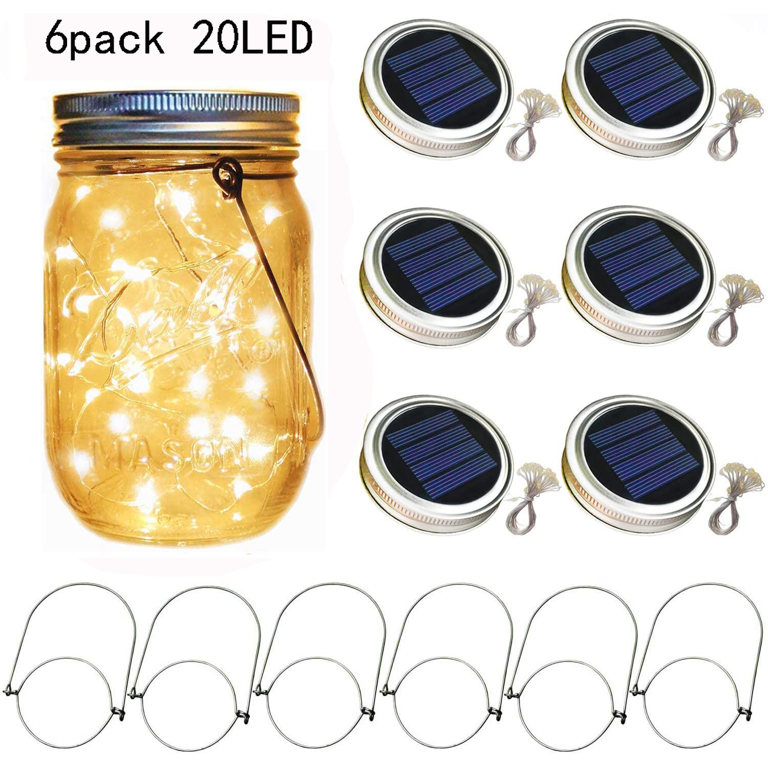 Solar Mason can light led copper wire string starry sky Fairy tale firefly solar Mason bottle cap pic 2