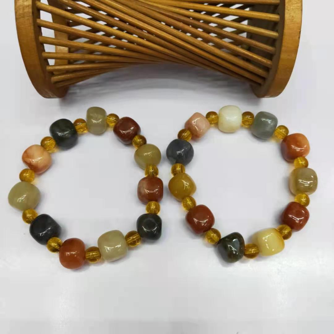 Jewelry and accessories, Xinjiang golden thread jade square irregular combination bracelet, diy Buddhist prayer beads jade bracelet manufacturer wholesale pic 9