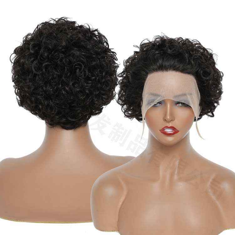 African, European and American human hair wigs Real hair T-shaped 13*4 headwear short Curly lace hair pic 2