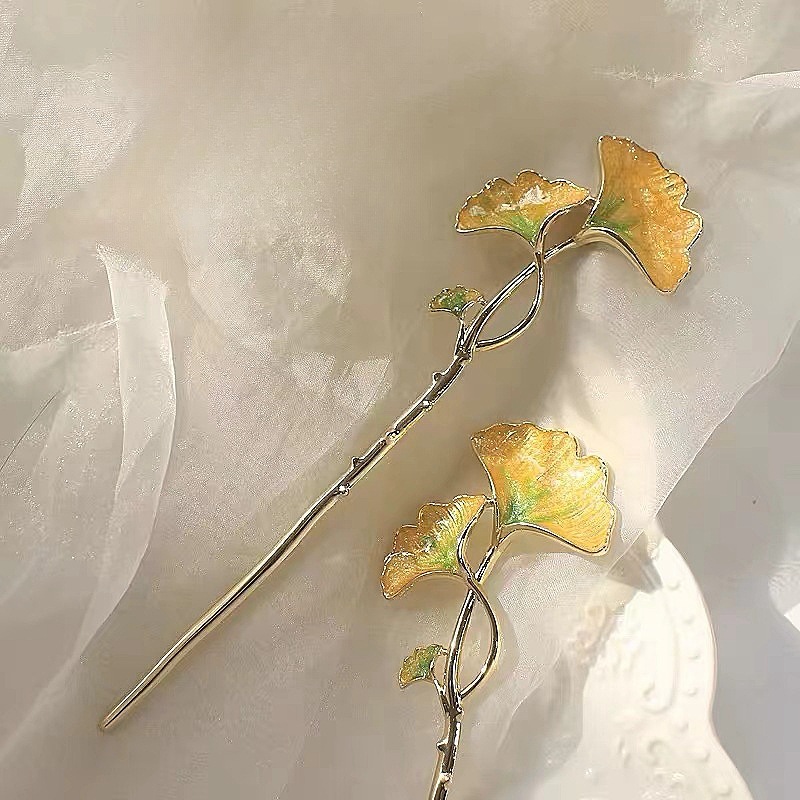 国潮系列新古风银杏叶一字夹发夹女后脑勺中国风一字夹高级感鲨鱼夹子头饰详情2