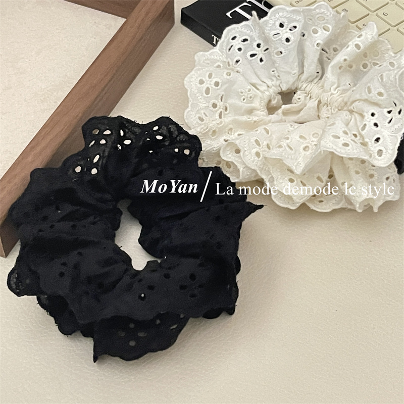French retro atmosphere lace large intestine hair tie, popular embroidery with hollowed-out patterns and ruffled edges, hair accessory and hair band pic 14