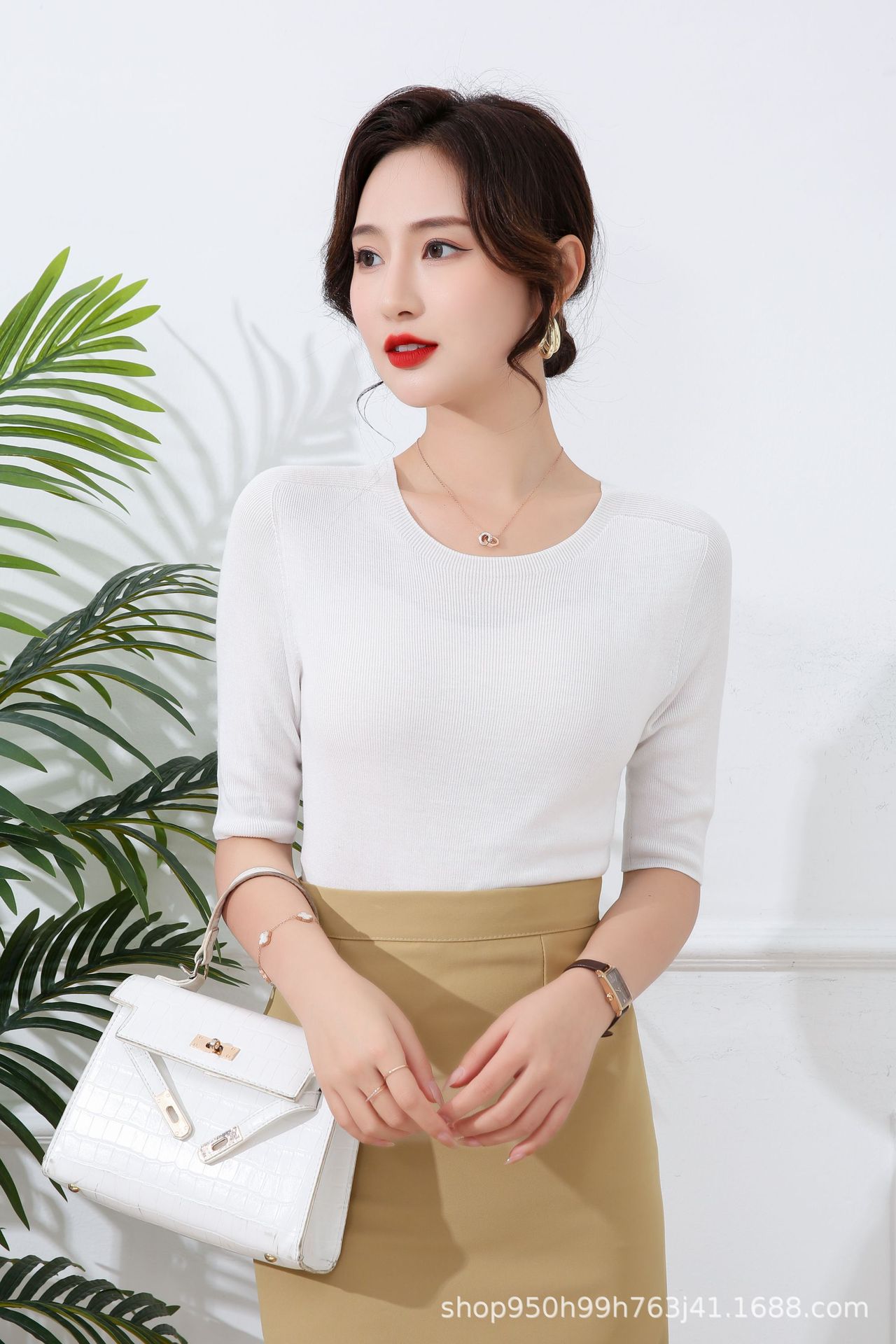 100天丝莱赛尔夏薄款可机洗短袖体恤女圆领套头针织无缝T恤上衣详情8