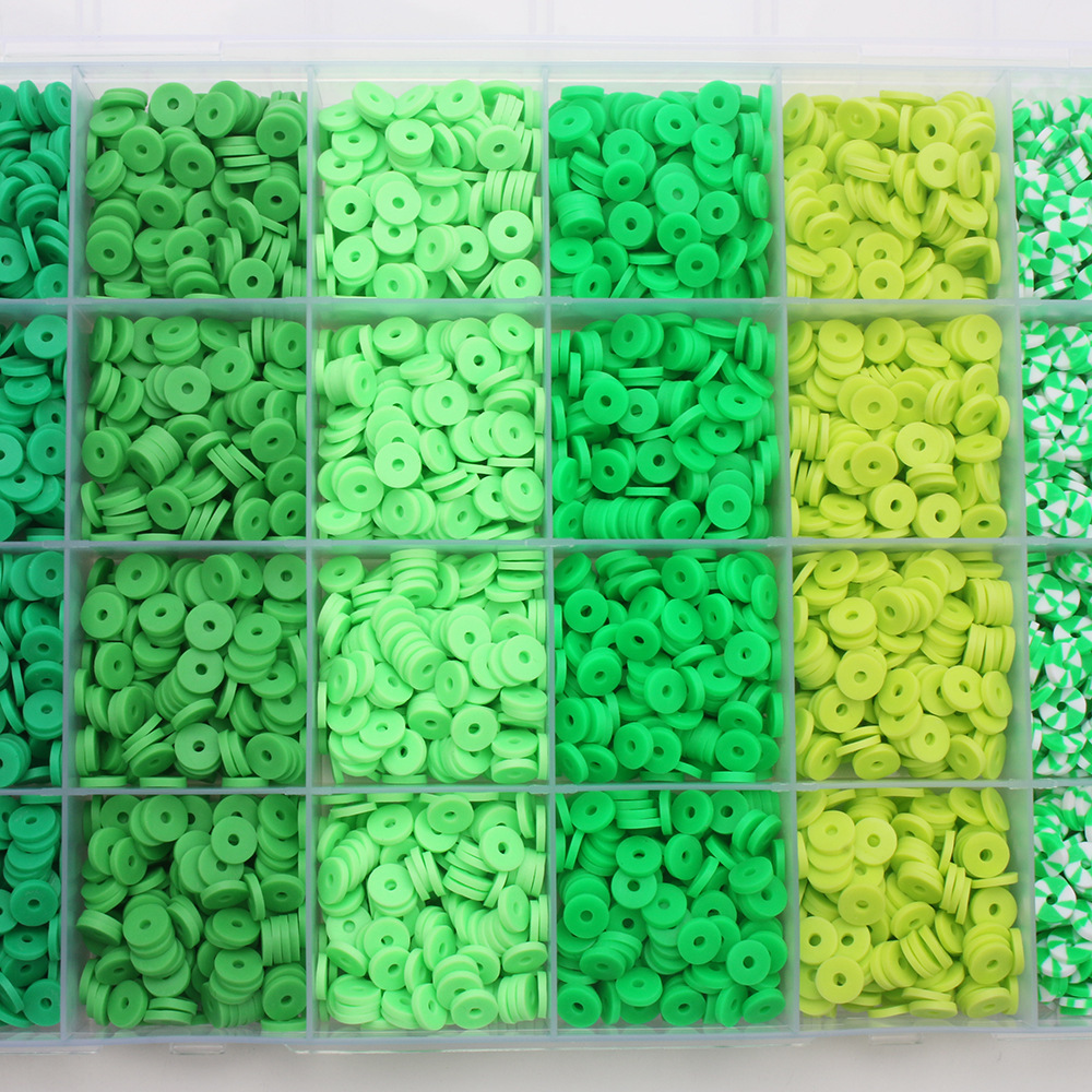 软陶片串珠渐变单色6mm 饰品DIY手链项链饰品配件24格软陶片盒装详情24