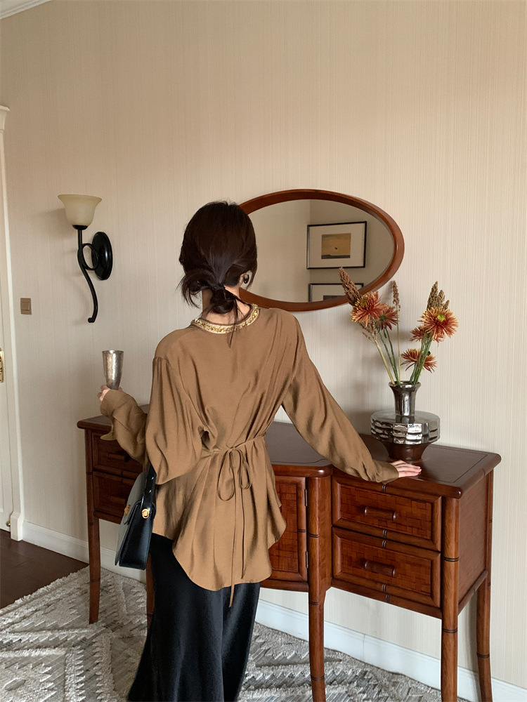 Xiu Xi Xi Thirteen Lines 2024 Autumn New Cross-solid color loose and versatile shirt long-sleeved top for women 89111 pic 11