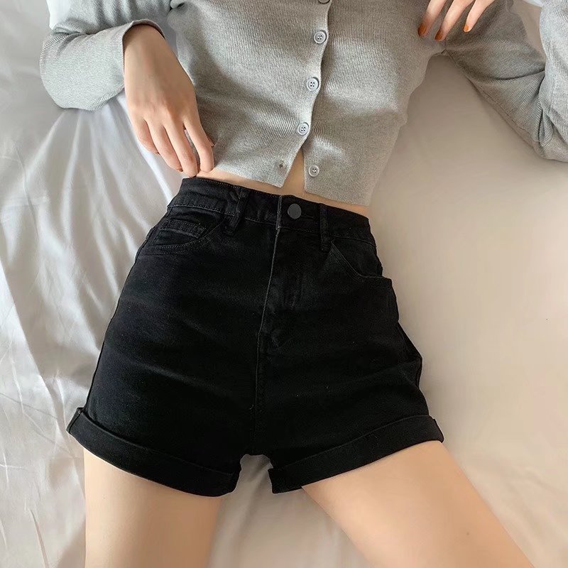 Wholesale of slim Hyuna style versatile rolled-up hot pants for women, high-waisted, light-colored tight denim shorts pic 70