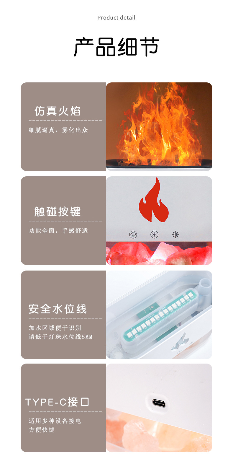 New USB Flame aroma diffuser for home and office use, humidifying aroma diffuser, essential oil simulation, flame rock aroma diffuser pic 17