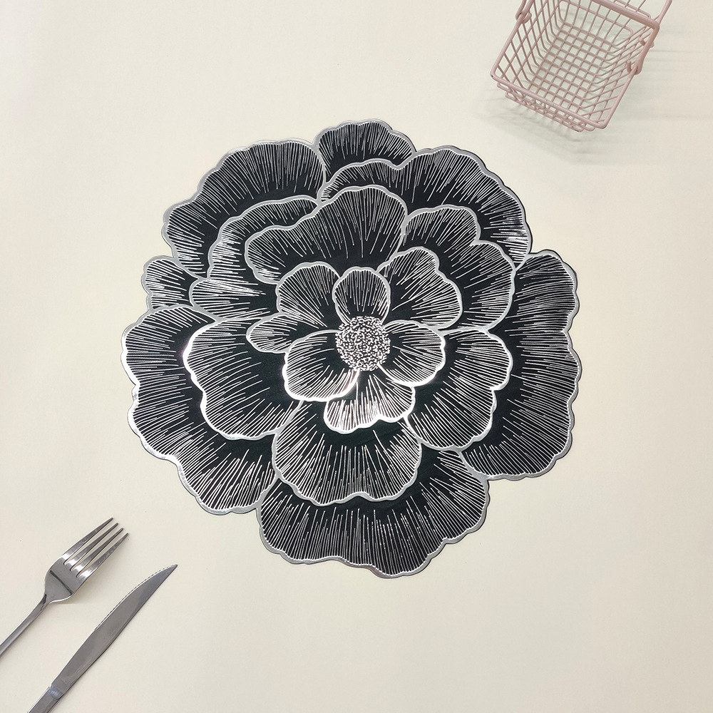 Foreign trade cross-border pvc gold-embossed placemats, heat-insulating table MATS, hotel and restaurant waterproof oil solid bottom rose Western placemats pic 7