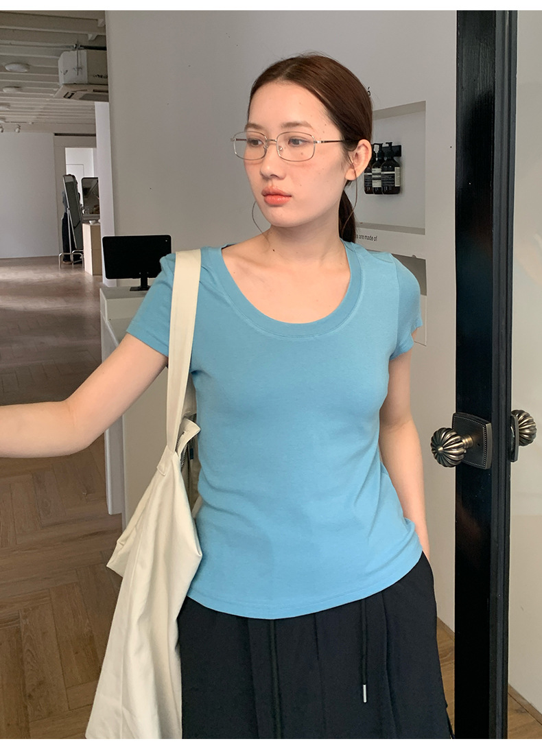 【11 Colors 】 Basic round-neck short-sleeved T-shirt for women 2025 Spring/Summer New simple and versatile solid color top T003 pic 44